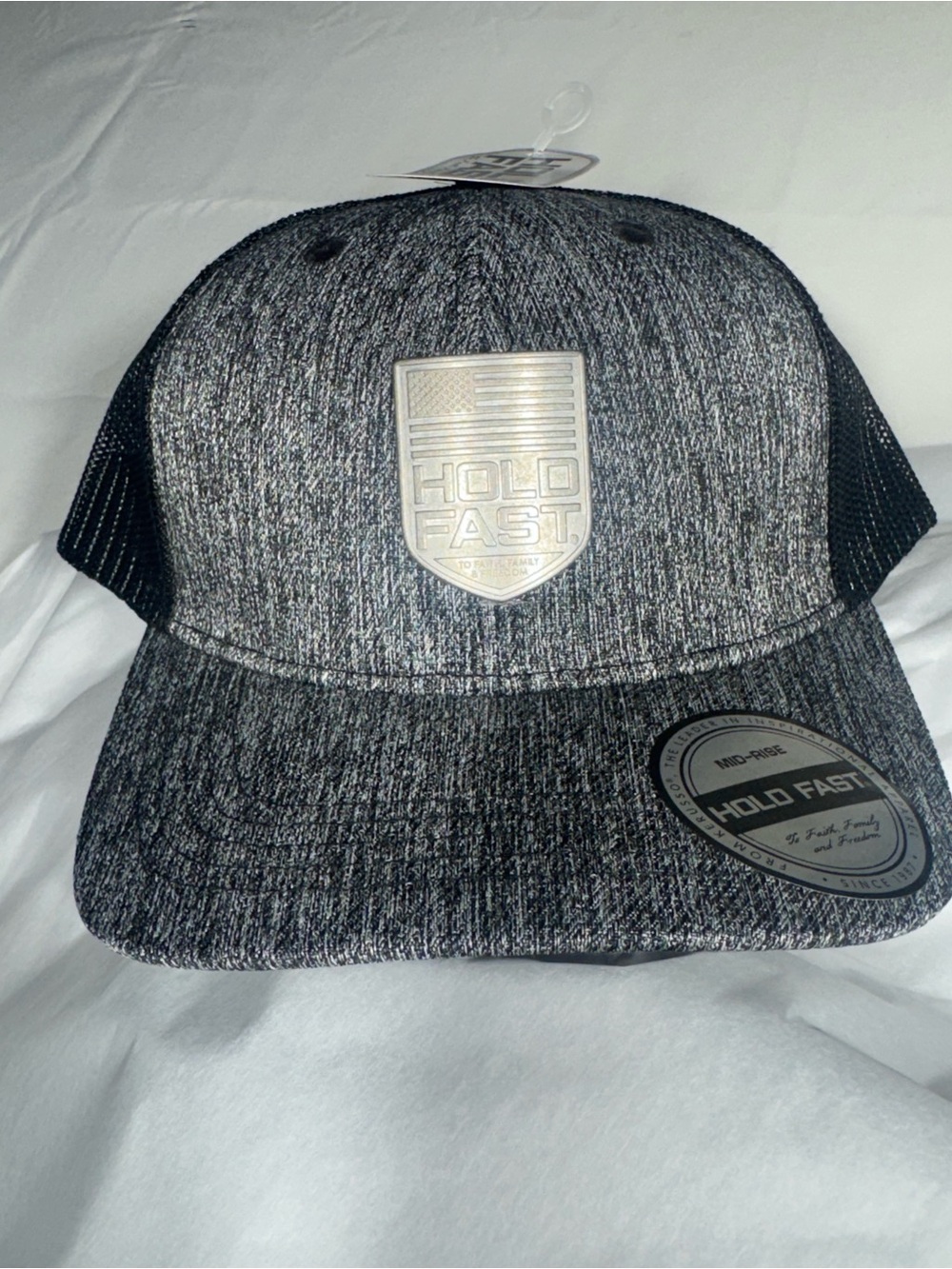 Men's Hold Fast Flag USA Gray Mesh Back Trucker Hat